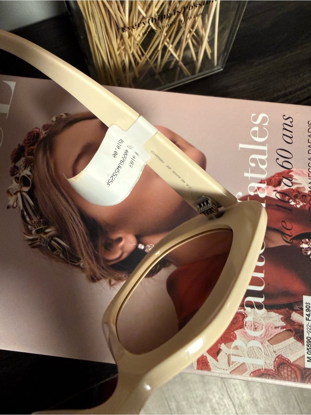 Celine Cream Oversized Square Sunglasses with Gold Logo Accent - Picture 4 of 6